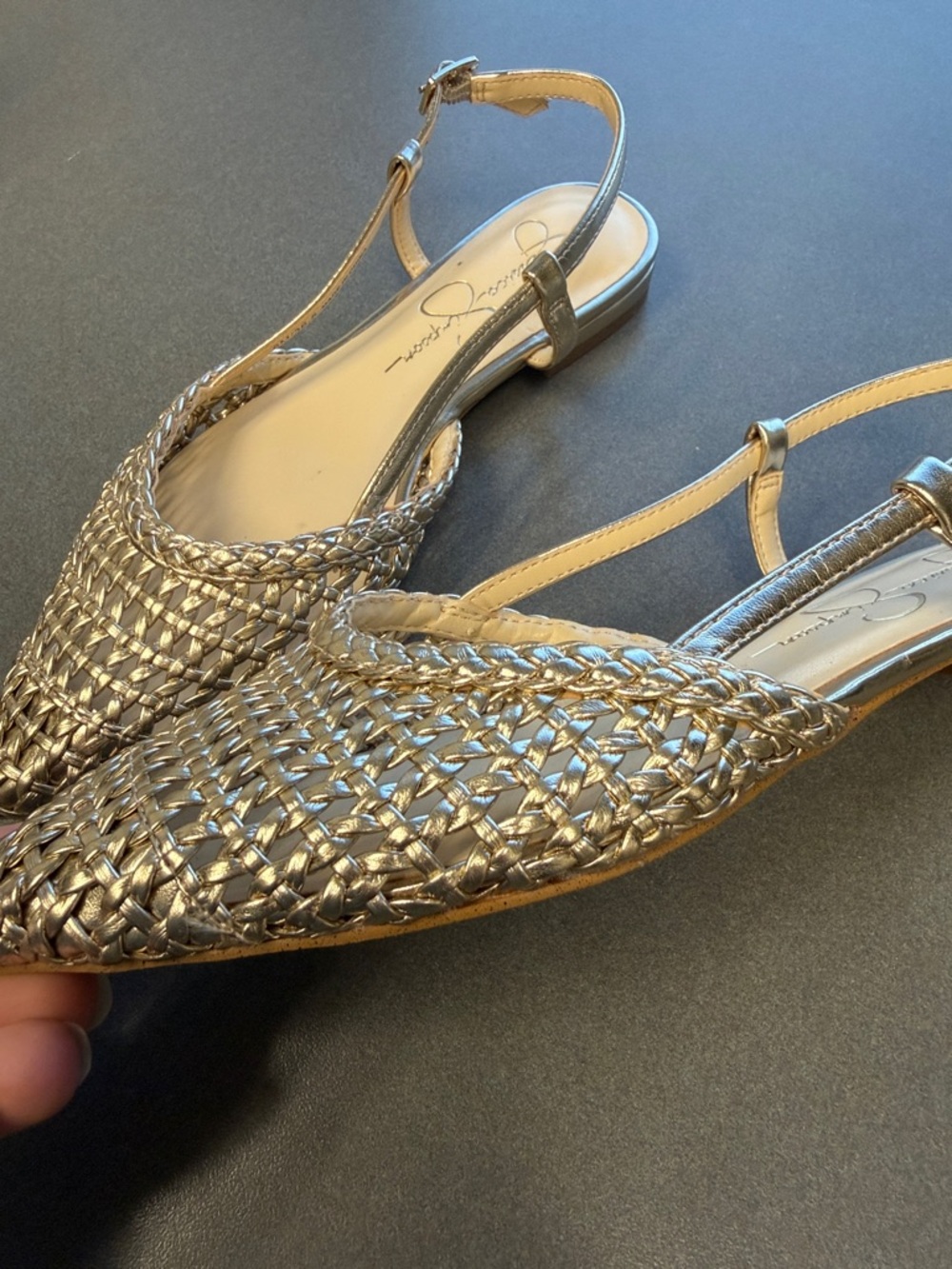Jessica Simpson Metallic Gold Woven Pointed Slingback Flats - Picture 2 of 7